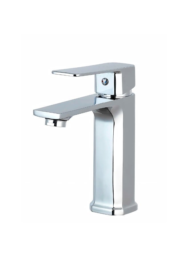 Euro Spring Eurospring Modern Square Basin Mixer Tap with Flat Spout - Solid Brass Chrome - Image 1